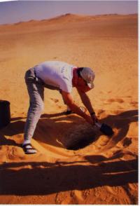Mike cleaning sand around Teapot entrance