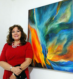 Bertha Gonzalez and painting "Impermanencia"