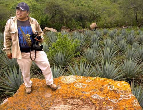 Carlos Lopez taking notes on the Tuxcueca Mystery Rock