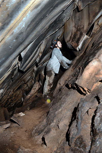 Archaeologist Cinthia M. Campos in Cave - Photo Chris Lloyd