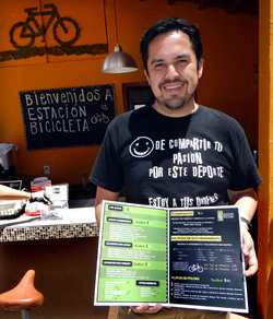 Sergio Mendez with Estacion Bicicleta menu