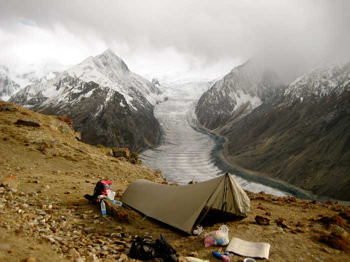 Campsite above Barpu Glacier, Rush Phari Track, Pakistan, 2008 Photo by Cam Honan