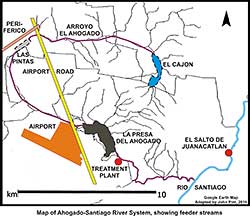 Map of Ahogado and Santiago River System