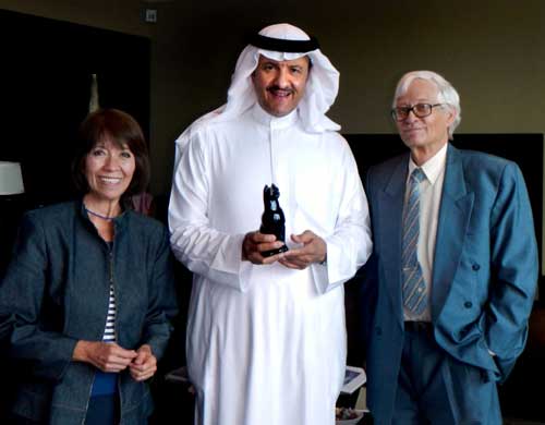 Prince Sultan bin Salman with obsidian statue from Jalsico, Mexico.
